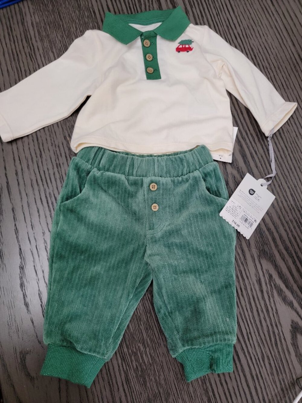 2pc Long Sleeve Polo Shirt and Knit Corduroy Pants Set